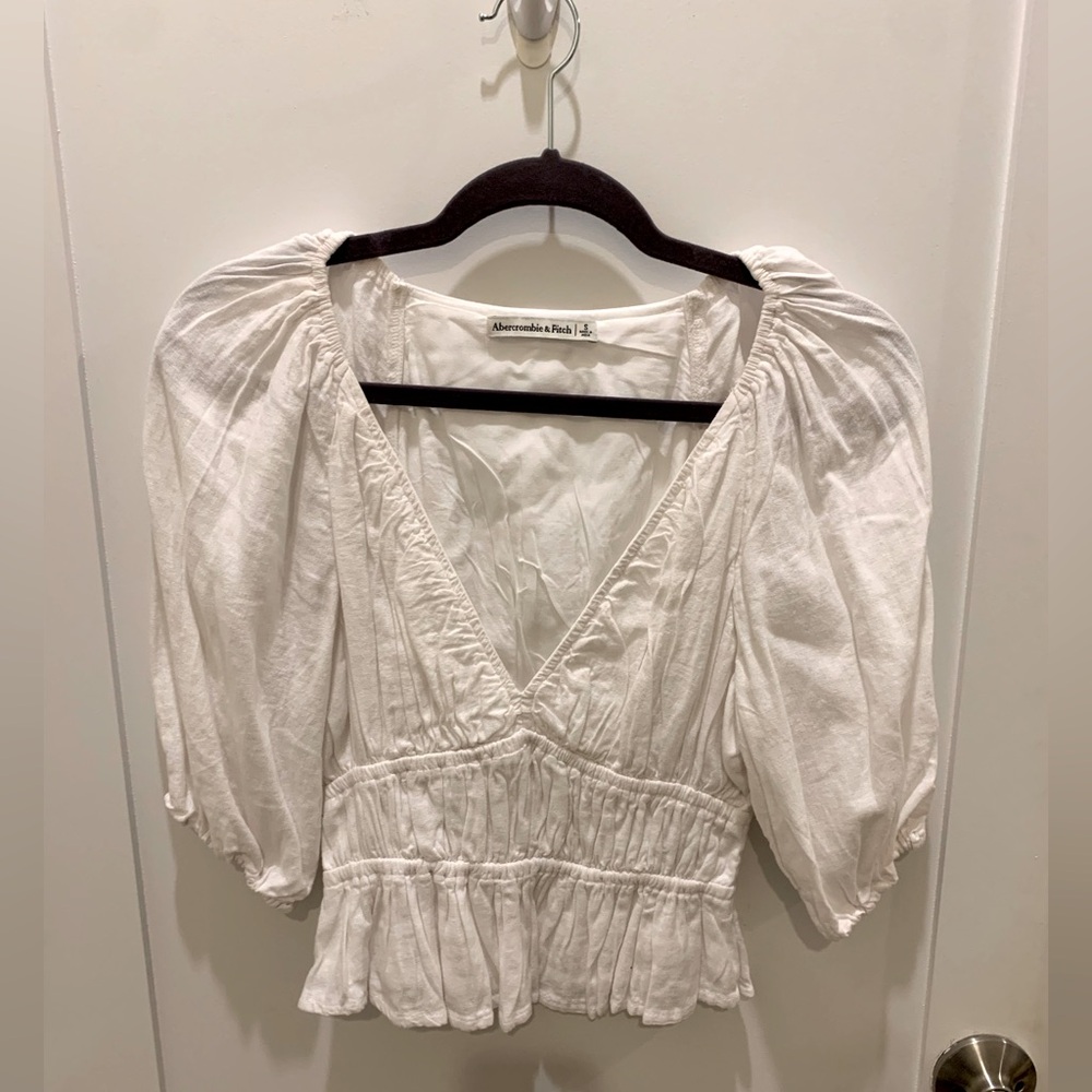 Abercrombie Women’s White Puff Sleeve Top, Size S